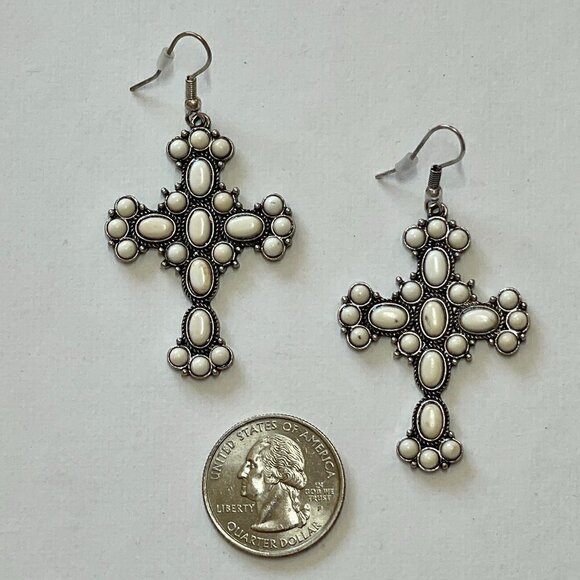 Cross Western Boho Style Silver Concho Earrings #1102 - Picture 3 of 6